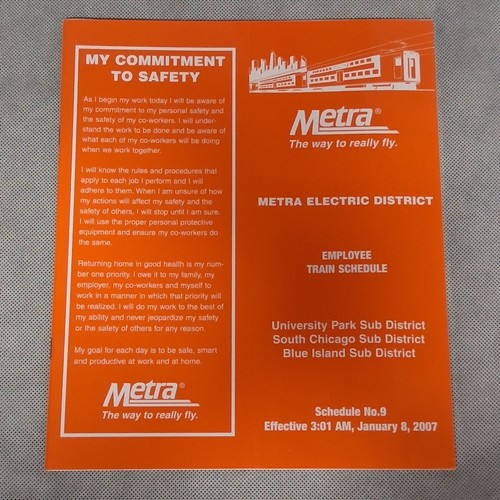 2007 METRA Electric District Railroad Employee Timetable No 9 Chicago 