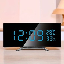 Large Curved LED Clock Mirror - Digital Alarm...