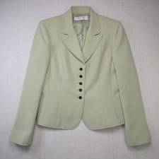 Tahari Arthur S Levine 8P Womens Career Button USA Sage Green Pick Stitch Blazer