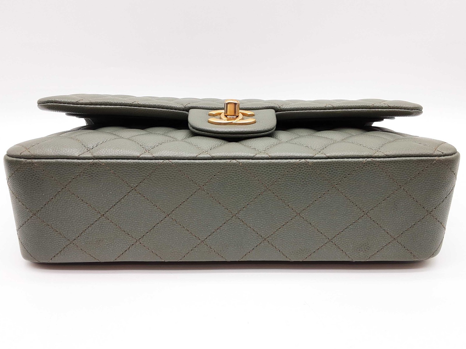 Chanel Classic Double Flap Green Quilted Caviar Leather Bag | 2018 | Entrupy Certified image 7