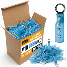 ALBO 250PCS 10 Blue Heat Shrink Ring Terminal Kit 16-14 AWG Wire Termin