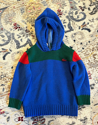 Vintage IZOD Lacoste Boys Hooded Full Zip Knit Sweater Size Large Colorblock