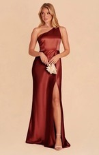BHLDN Dylan One-Shoulder Satin Side-Slit Gown Cinnamon Rust Womens Sz 6