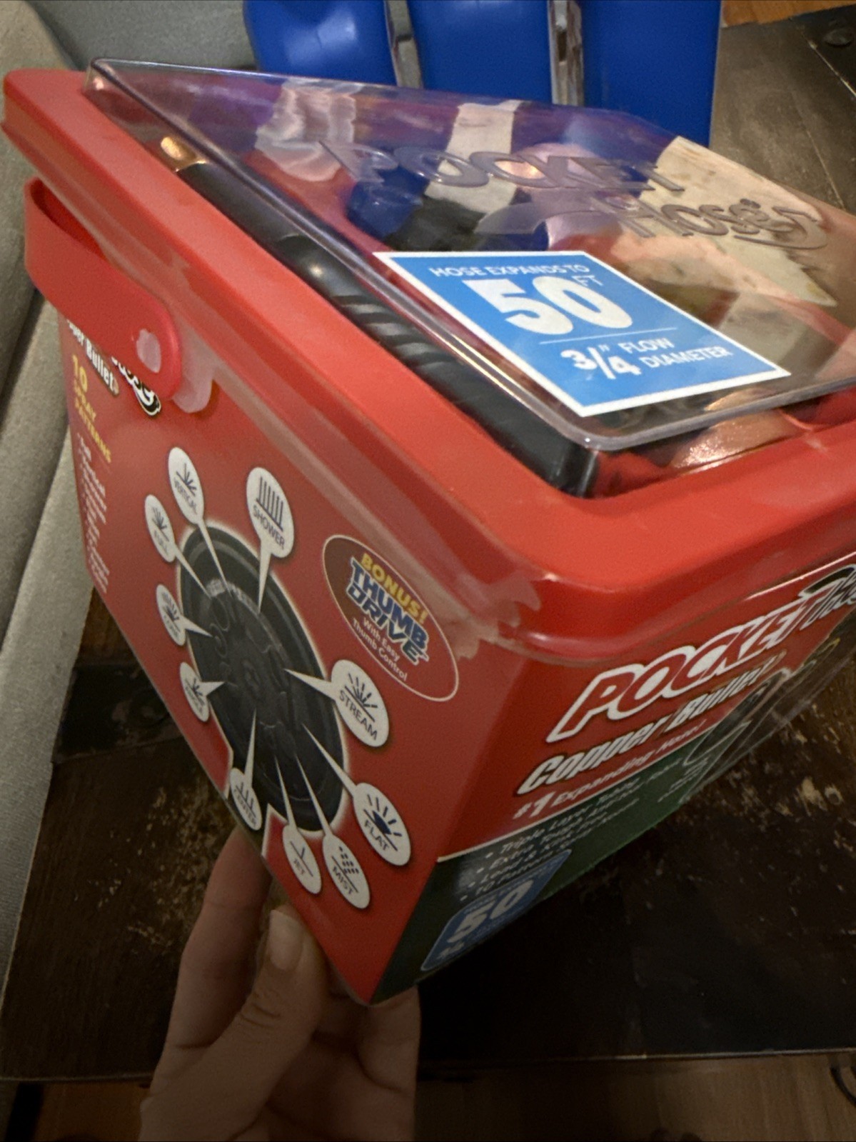 Pocket Hose Copper Bullet Expandable Garden Hose 50 FT Thumb Spray Nozzle 3/4"