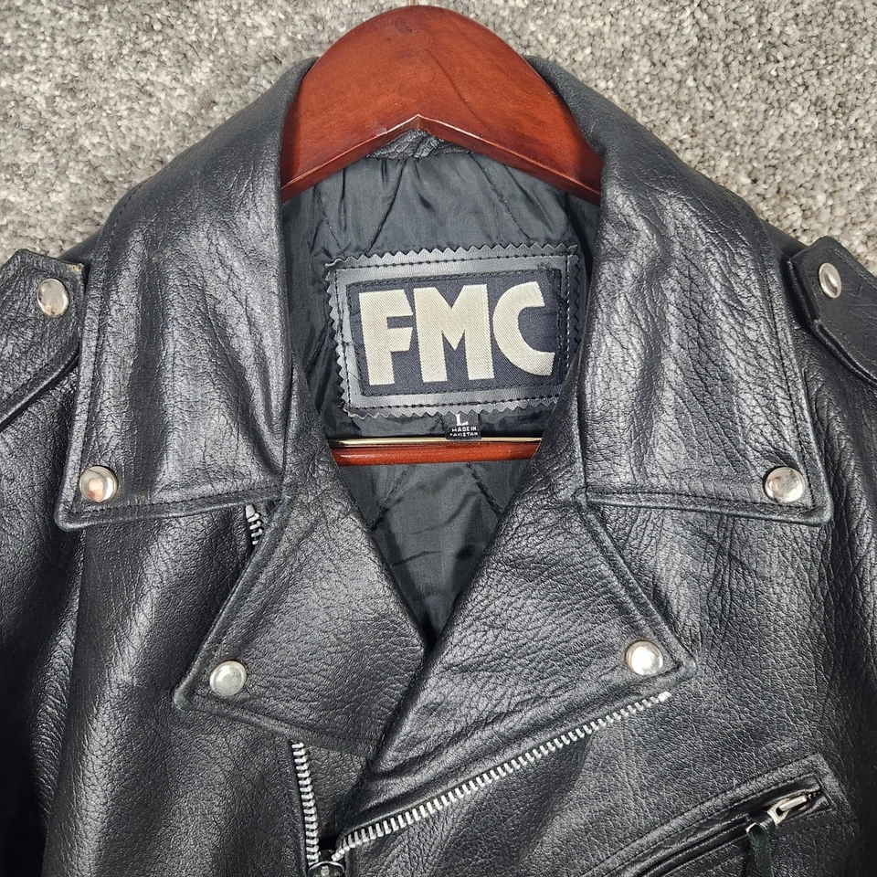 Vtg FMC Black Leather Motorcycle Moto Jacket Mens L Superstar Biker Deadstock - Image 3 of 4