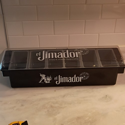 el Jimador Plastic Bar Condiment Caddy with 6 Compartments and Clear Lid