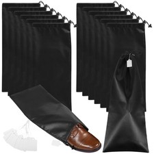 14 PCS Shoe Bags for Travel, Black Satin Single Travel Shoe Bags for Packing ...