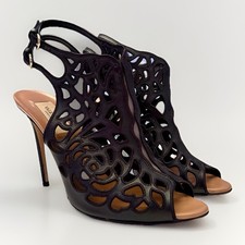 Valentino Black Leather Cut Out Pattern Stiletto Heels US 8 EU 38.5