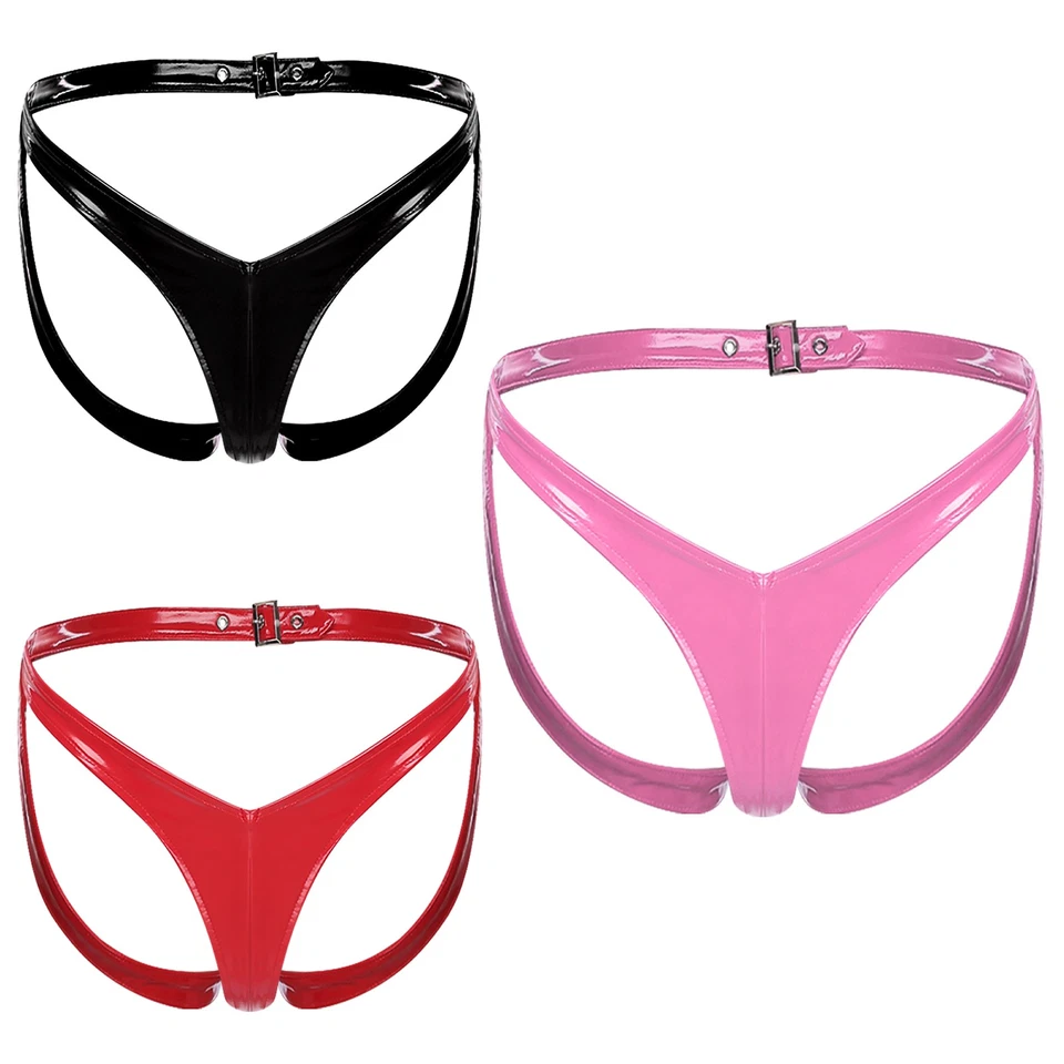 Damen Lackleder String Tanga Sexy Slip Höschen Unterhose Offener Schritt Panty - Bild 3 von 4
