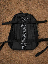 Supreme Black Logo Backpack Zip Closure Padded Adjustable Straps Mesh Back