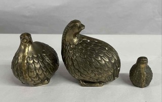 Vintage Decorative Brass Tone Quail Figures (3)