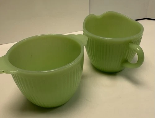 Fire-King Jadeite Creamer & Sugar Bowl | Ribbed | No Lid | Vintage