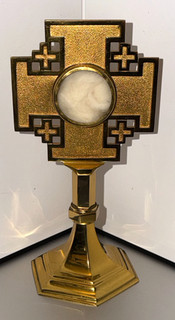 VINTAGE CATHOLIC CHURCH ALTAR BRASS MONSTRANCE RELIQUARY RELIC HOLDER 8"