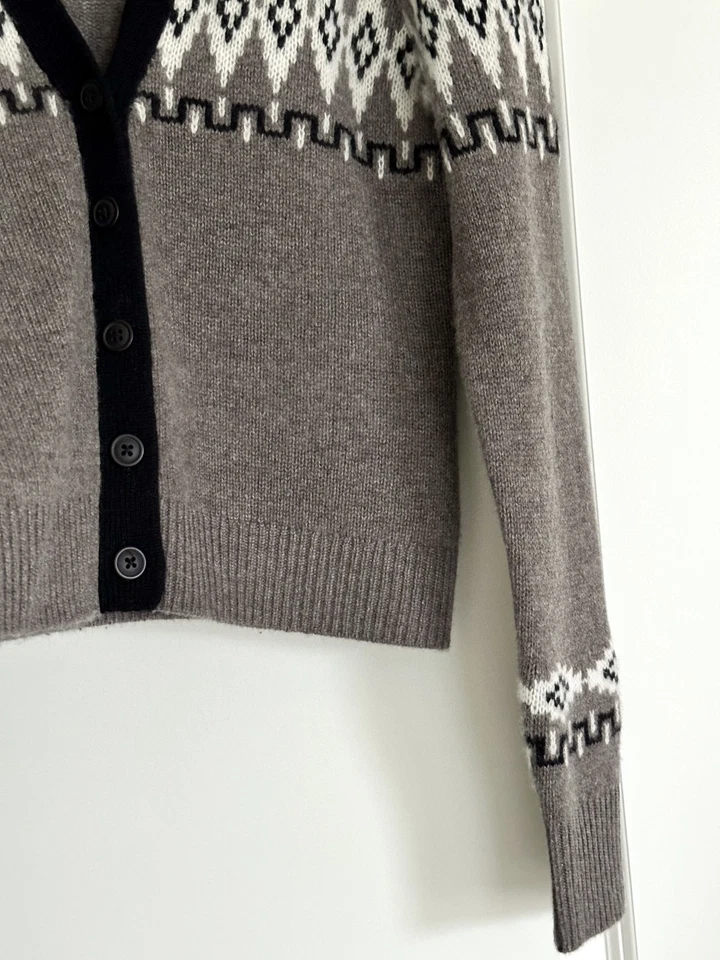 Cárdigan de cachemir con cuello en V Fair Isle de cachemir gris talla múltiple S Foto 3 de 4