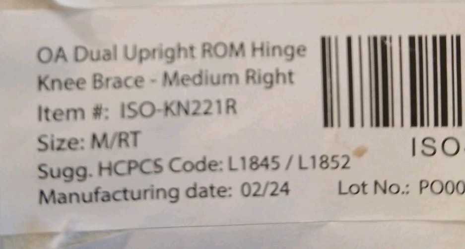 ISO Preferred OA Dual Upright ROM Hinge Knee Brace ISO-KN221R Sz M/RT + +(READ)