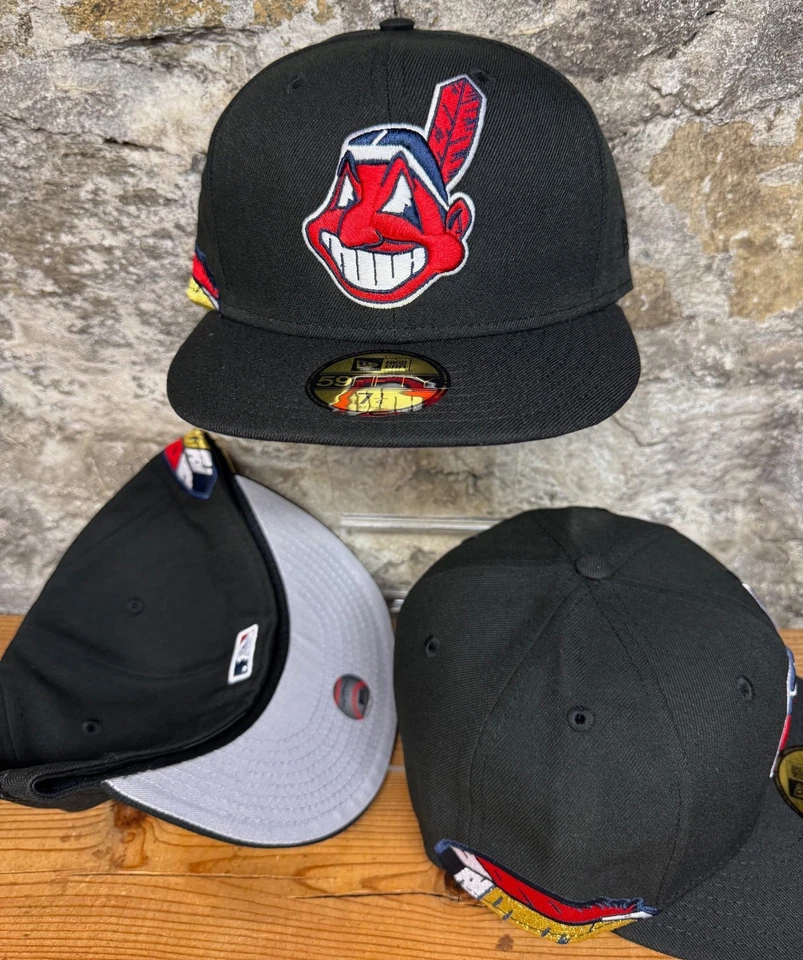 Chapéu Cleveland Indians Wahoo preto New Era ajustado clube 59Fifty pena personalizada NOVO - Imagem 3 de 4