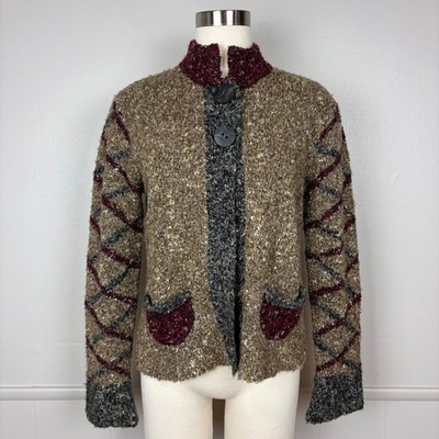 Nomadic Traders Vintage Cardigan Sweater Size S Stand Up Collar Pockets Boho