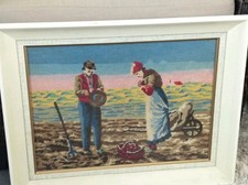 VTG 1970's Needlepoint Canvas Tapestry; Complete "The Angelus" JF.Millet, Framed