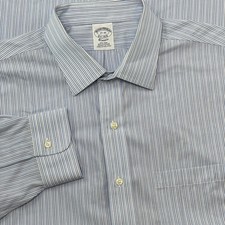 Brooks Brothers Shirt Men 17-35 Blue Stripe Long Sleeve Button Up 1818 Classic