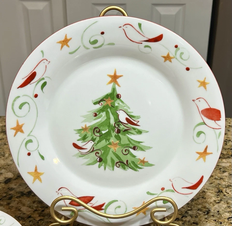 Gibson Árbol de Navidad Pájaros Juego de Vajilla 16 Piezas Platos Cuencos Tazas Vacaciones Foto 2 de 4