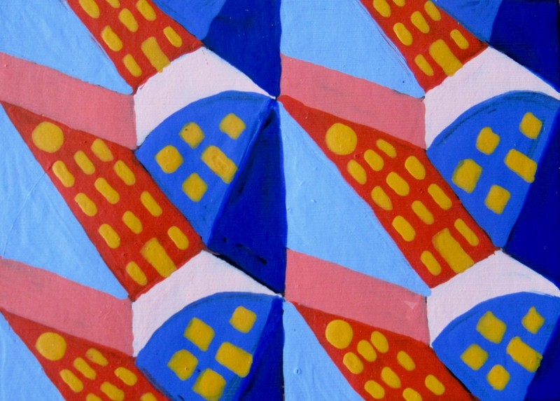 ACEO Original Painting FUTURE HOME  Abstract Geometric  Outsider Art JEFF ZENICK