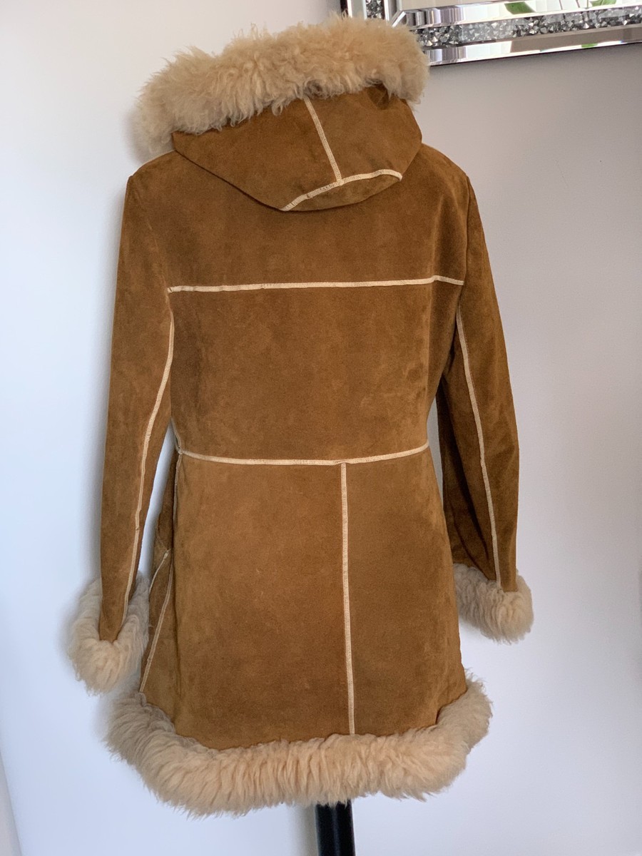 Harrods real sheepskin fur Afghan shearling coat Toscana hood jacket UK12 US8 View 6