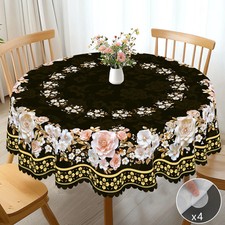 1 Piece of Spring Floral-Themed Round Tablecloth, Pink and White Three-Dimension