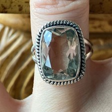 Natural Prasiolite Green Amethyst Sterling Silver Ring Size 6