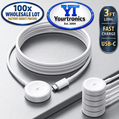 Bulk 100x Pack Magnetic Watch Charger Cable to USB-C [3FT/1M] Fast Charging Cord