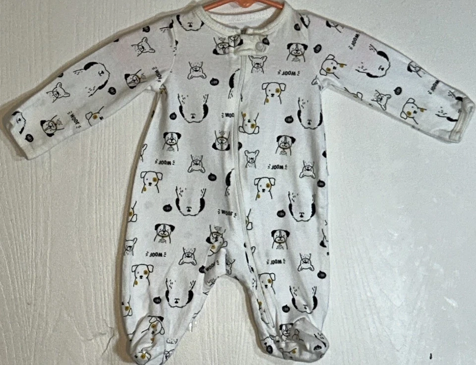 Just One You Baby Boy Sleeper-Lot of 2 White/Black Dogs Navy Blue Dinosaurs EUC - Image 4 of 4