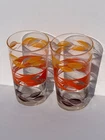 Federal Glass Set of 2 Tumblers Glasses Leaves Yellow Orange Brown Vintage Retro