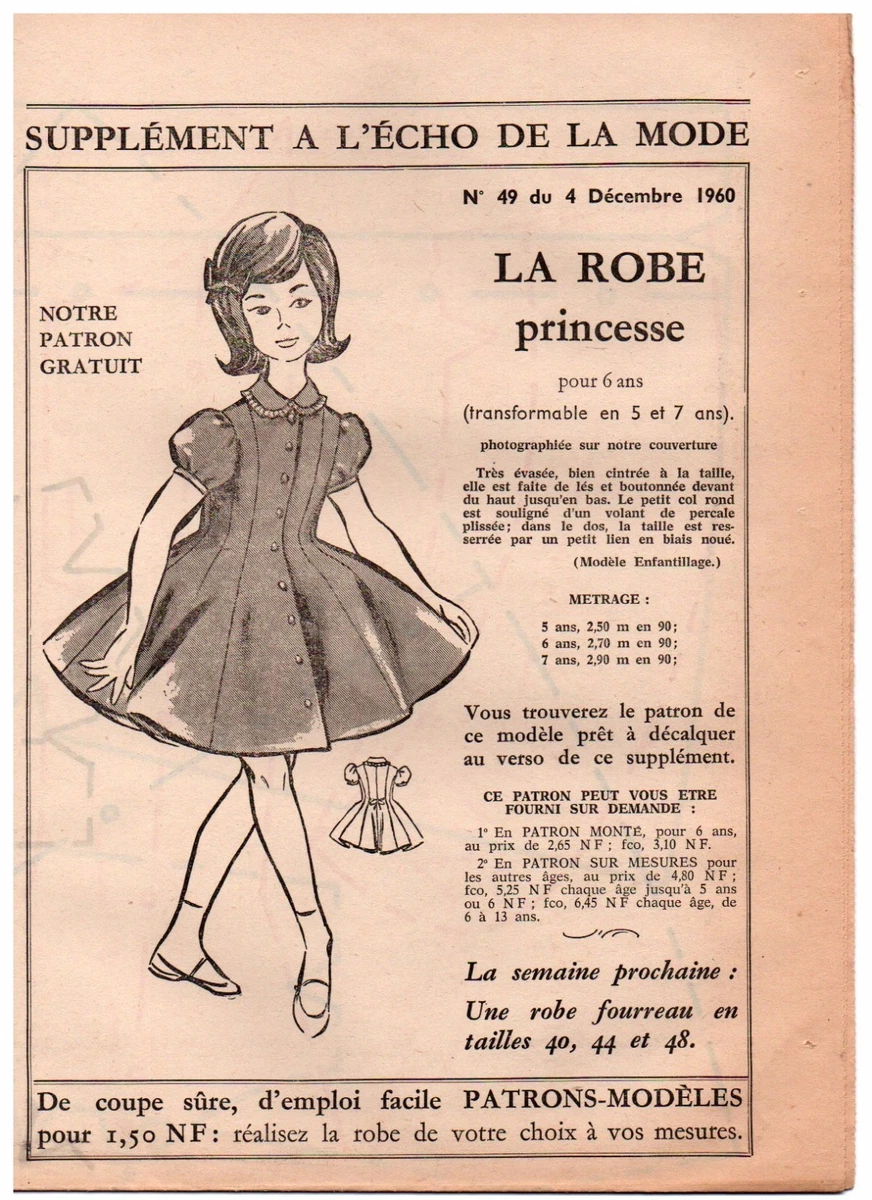 Robe à col volanté pour fille / 4 ans, 5 ans, 6 ans