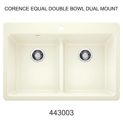 Blanco 33x22'' Low Divide 50/50 Double Bowl Silgranit Kitchen Sink Biscuit 443003