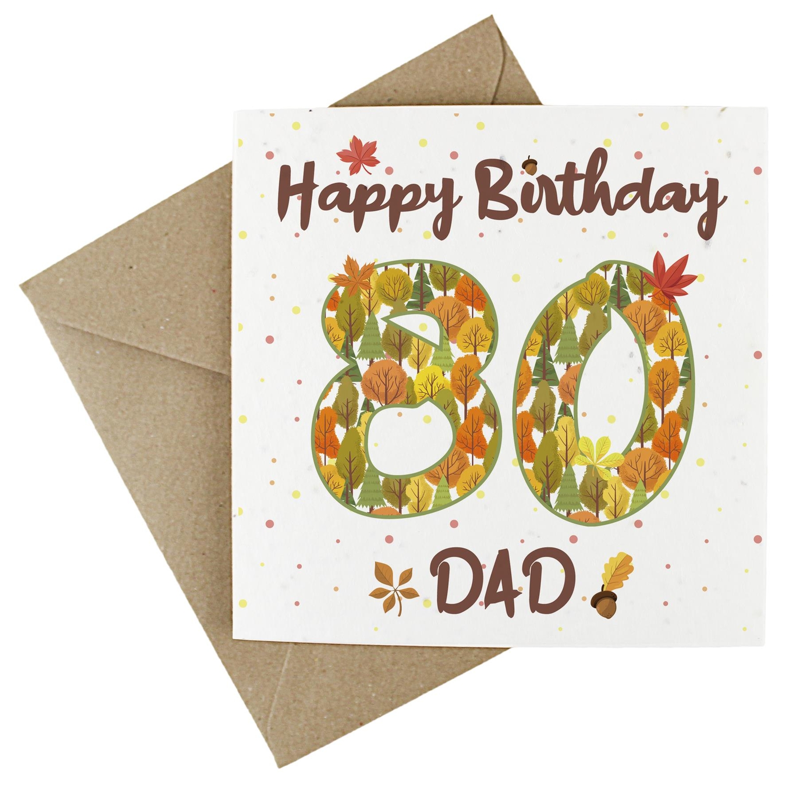Dad 80th Birthday Age Card - Autumnal Leaves & Trees Wildflower Seed Card
