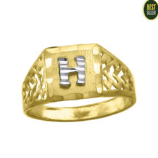 10K Yellow White Gold Initial Alphabet H Boy Baby Kids Ring Band Childrens