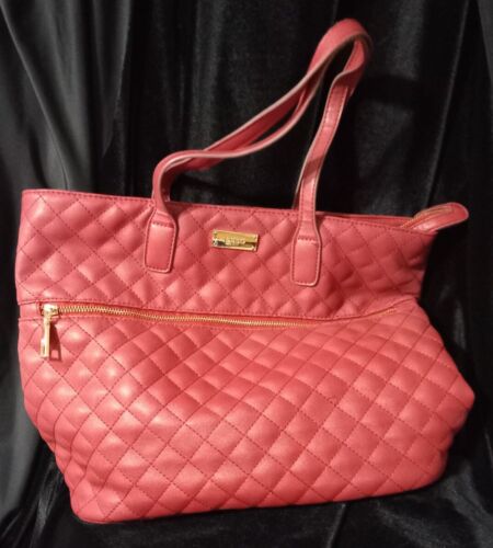 BCBG Paris Scarlet Red Faux Leather Quilted Tote B