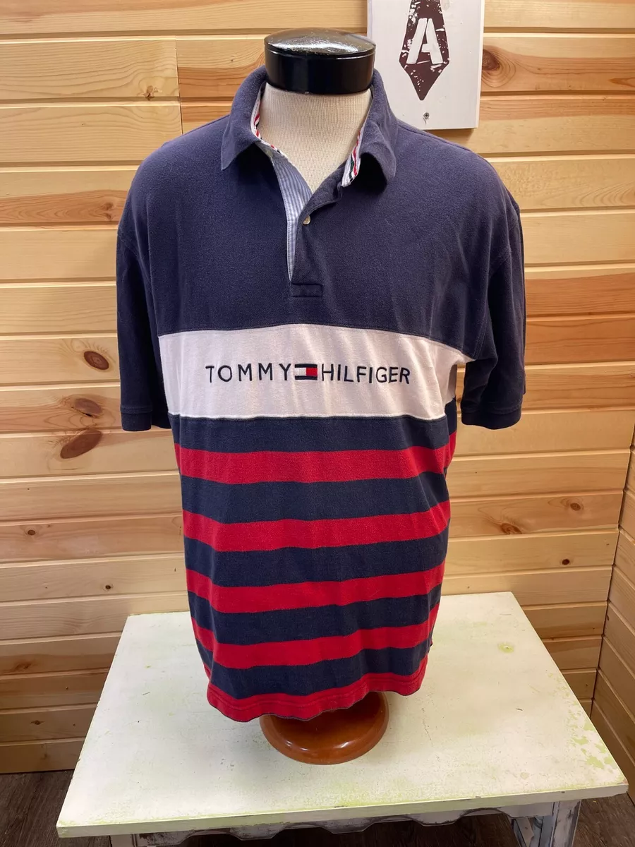 Vintage TOMMY HILFIGER Spell Out Striped Polo Shirt 90s | eBay