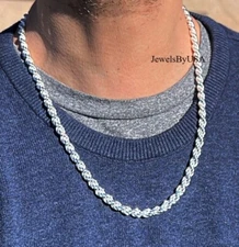 Italy Rope Chain 925 Sterling Silver 6mm 24 inch Solid Men's Twisted Necklace