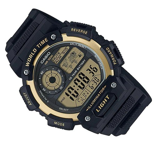 Casio AE-1400WH-9A World Time Illuminator Digital Black Resin Stopwatch Watch - Picture 8 of 10