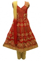 Gcs3259 Red And Gold Girl's Churidar Suit Indian Bollywood Fancy Dress Gcs3259 Red And Gold Girl's Churidar Suit Indian Bollywood Fancy Dress