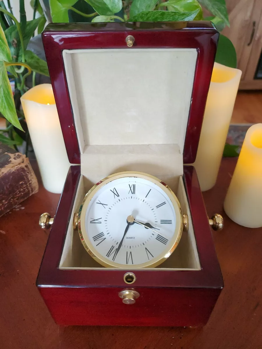 Swiss Quartz Desk Clock In Box From IAAPA - Has Beautiful Wood Box Pivot & Turns