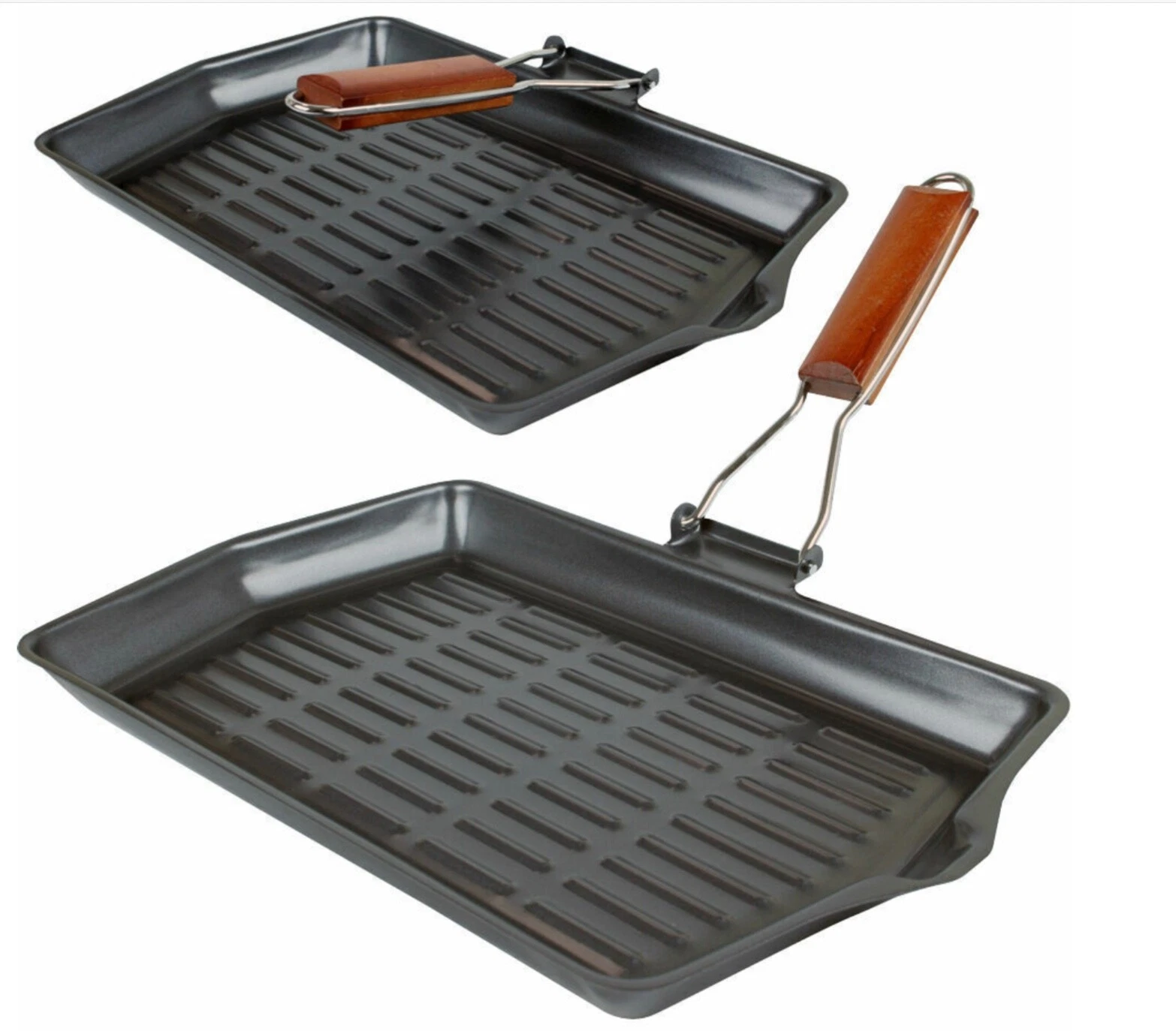 34cm Non Stick Griddle Cast Aluminium Steak Grill Frying Fry Pan Folding Handle
