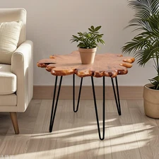 Greenage Rustic Cedar Root Live Edge Coffee Table with Hairpin Legs Heavy Thick