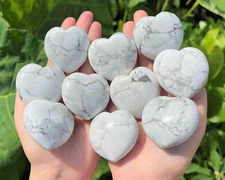White Howlite Heart Stone, LARGE 1.75" Natural Polished Howlite Crystal Hearts
