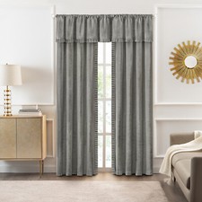 Gray Pinch Pleat Window Panel with Box Pleated Edges Rustic Farmhouse Curtains
