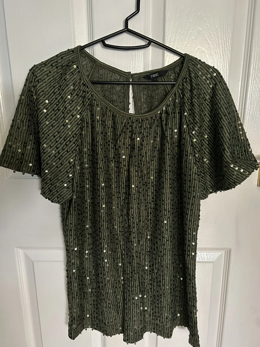 Women s Olive Green khaki Sequin Top Size 10 From Next. New Without Tags
