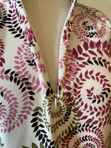 ATHLETA 42314 Green Pink Leaf Brushed Fleece Lined 1/4 Zip Sweatshirt L RARE USA - Picture 6 of 10