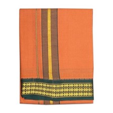 Cotton Colour Dhoti, Cotton 4 Meter Dhoti and 2.25 Meter Towel Set 9X5 Kavi