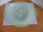 Green Depression Serving Platter / Plate With Handles Floral Pattern 9 Inch