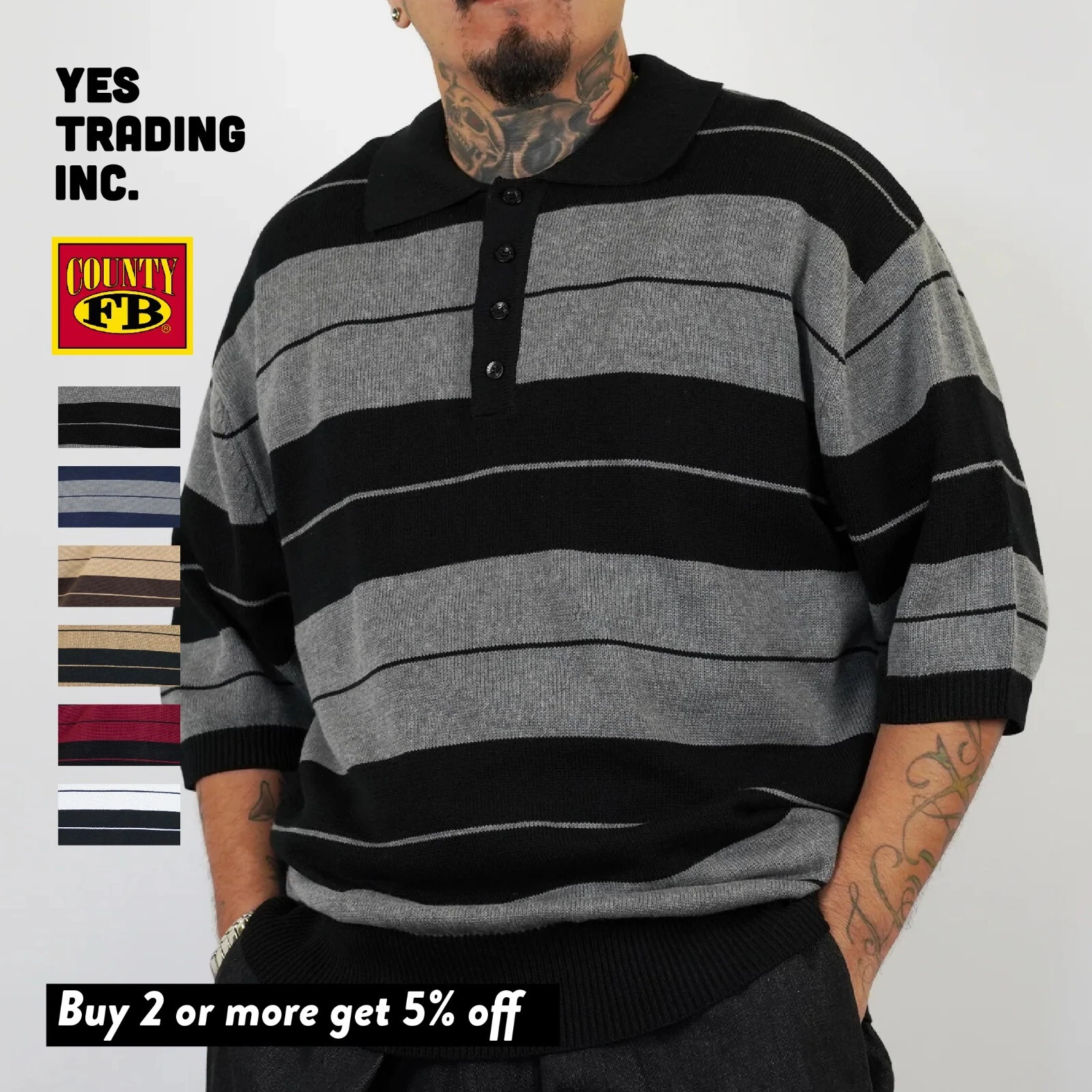 FB COUNTY MENS CHARLIE BROWN SHIRTS FBCOUNTY STRIPED POLO BUTTON UP SHIRT S-3XL